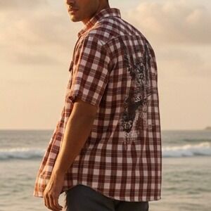 Canyon River Blues Mens XL Plaid Graphic Back Royal Oaks Shirt Urban Cowboy